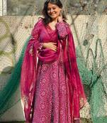 Pink digital print gown with Bottom dupatta set