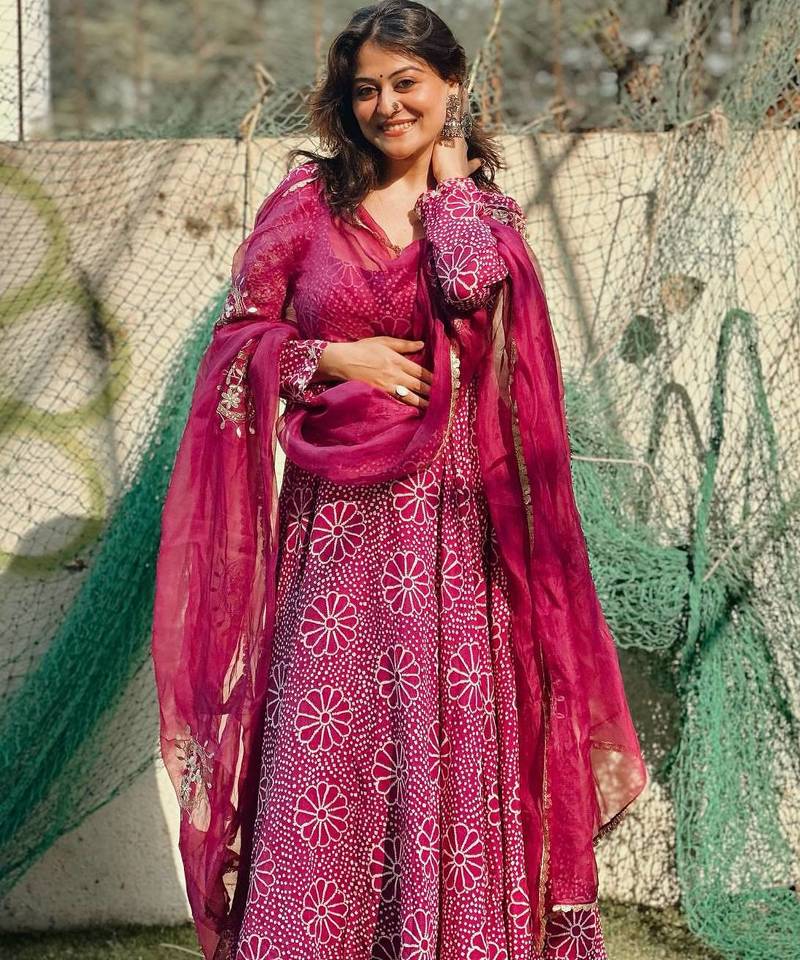 Pink digital print gown with Bottom dupatta set
