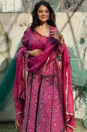 Pink digital print gown with Bottom dupatta set
