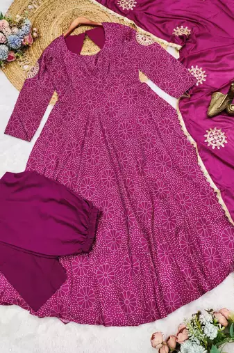 Pink digital print gown with Bottom dupatta set