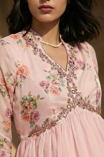 Womens printed anarkali gown set