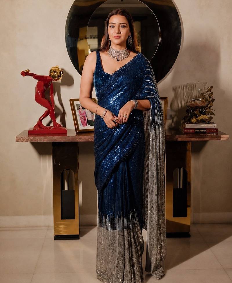 New Designer Georgette Fabric Embroidered seqwance Work Saree With Blouse Set For Women's