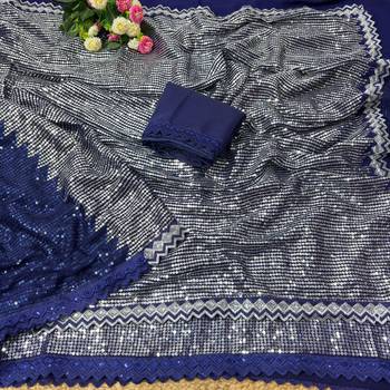 New Designer Georgette Fabric Embroidered seqwance Work Saree With Blouse Set For Women's 2