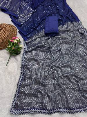 New Designer Georgette Fabric Embroidered seqwance Work Saree With Blouse Set For Women's 3