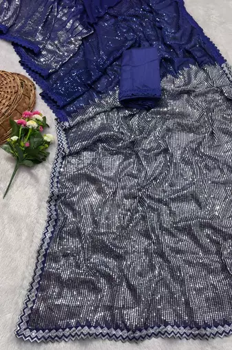 New Designer Georgette Fabric Embroidered seqwance Work Saree With Blouse Set For Women's
