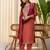 Floral embroidered chinon v neck kurta trouser & dupatta set
