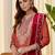 Floral embroidered chinon v neck kurta trouser & dupatta set
