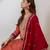 Floral embroidered chinon v neck kurta trouser & dupatta set
