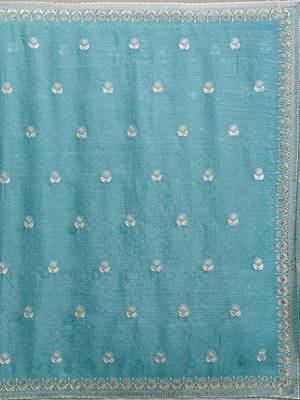 Turquoise Art Silk Embroidery With Siroski Work Saree with Unstitch Blouse Piece 5