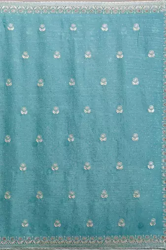 Turquoise Art Silk Embroidery With Siroski Work Saree with Unstitch Blouse Piece