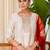 Floral embroidered chanderi silk v neck kurta trouser & dupatta set