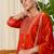 Floral embroidered silk blend round neck kurta trouser & dupatta set