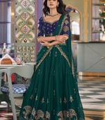 Sparkling Green Thread Embroidery Silk Wedding Wear Lehenga Choli