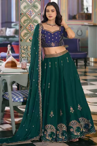 Sparkling Green Thread Embroidery Silk Wedding Wear Lehenga Choli