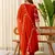 Floral embroidered muslin v neck kurta trouser & dupatta set