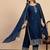 Floral embroidered vichitra silk round neck kurta trouser & dupatta set