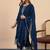 Floral embroidered vichitra silk round neck kurta trouser & dupatta set