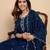 Floral embroidered vichitra silk round neck kurta trouser & dupatta set