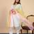 Floral embroidered muslin v neck kurta trouser & dupatta set