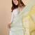 Floral embroidered muslin v neck kurta trouser & dupatta set