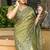 Mehendi gold-infused twill thread embroidery with zari, sequins cut work saree with blouse