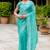 Turquoise gold-infused twill thread embroidery with zari, sequins cut work saree with blouse