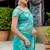 Turquoise gold-infused twill thread embroidery with zari, sequins cut work saree with blouse