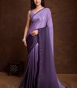 purple shaded chinon swarovski subtle piping border work saree with blouse
