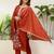 Floral embroidered silk v neck kurta trouser & dupatta set