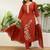 Floral embroidered silk v neck kurta trouser & dupatta set