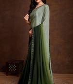 green shaded chinon swarovski subtle piping border work saree with blouse