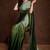 green shaded chinon swarovski subtle piping border work saree with blouse