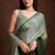 green shaded chinon swarovski subtle piping border work saree with blouse
