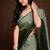 green shaded chinon swarovski subtle piping border work saree with blouse