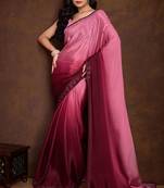 pink shaded chinon swarovski subtle piping border work saree with blouse