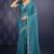 teal blue ice georgette zarkan diamond handwork with cut work saree with blouse