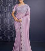 pink ice georgette zarkan diamond handwork with cut work saree with blouse