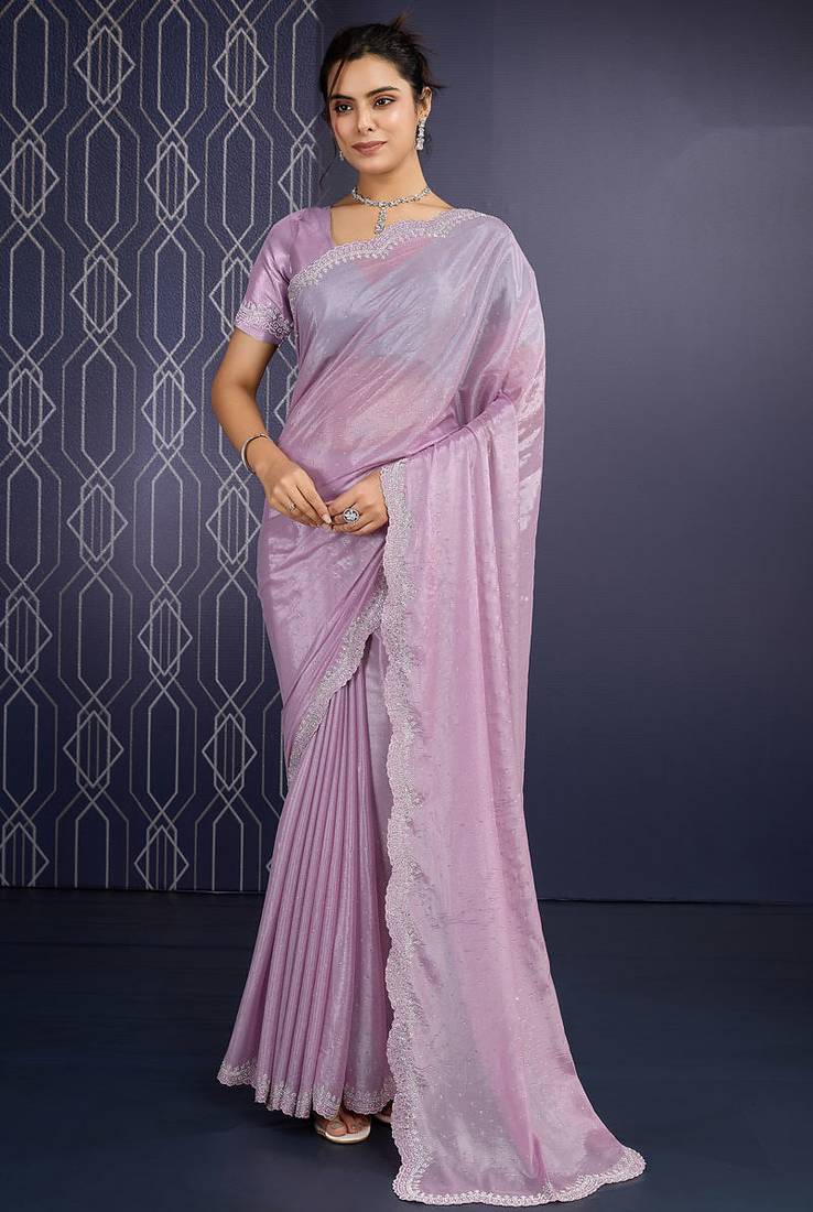 pink ice georgette zarkan diamond handwork with cut work saree with blouse