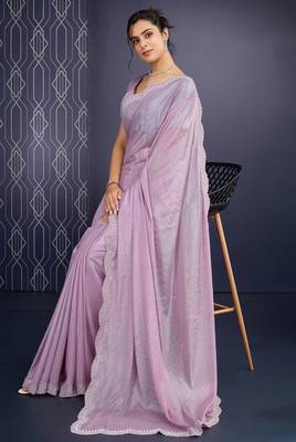 pink ice georgette zarkan diamond handwork with cut work saree with blouse 2