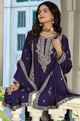 Purple chinon heavy embroidery with sequins work top palazzo suit 2