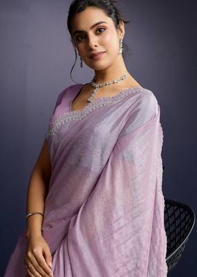 pink ice georgette zarkan diamond handwork with cut work saree with blouse 3