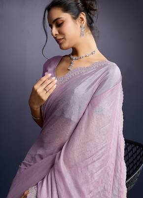 pink ice georgette zarkan diamond handwork with cut work saree with blouse 4