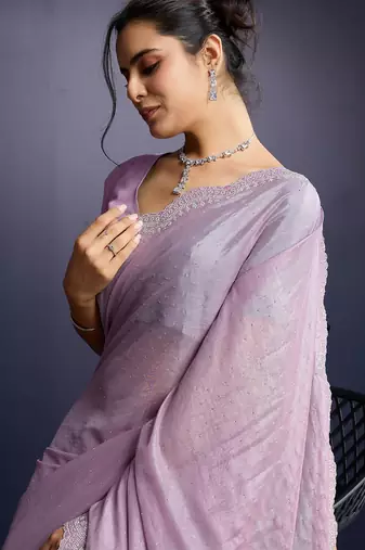 pink ice georgette zarkan diamond handwork with cut work saree with blouse