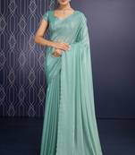 sea green ice georgette zarkan diamond handwork with cut border work saree with blouse