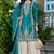 Teal chinon heavy embroidery with sequins work top palazzo suit