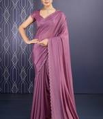 mauve ice georgette zarkan diamond handwork with cut border work saree with blouse