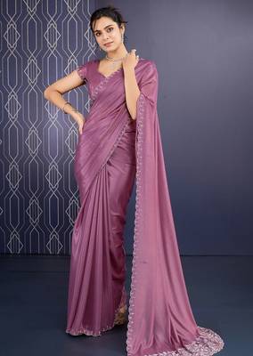mauve ice georgette zarkan diamond handwork with cut border work saree with blouse 2