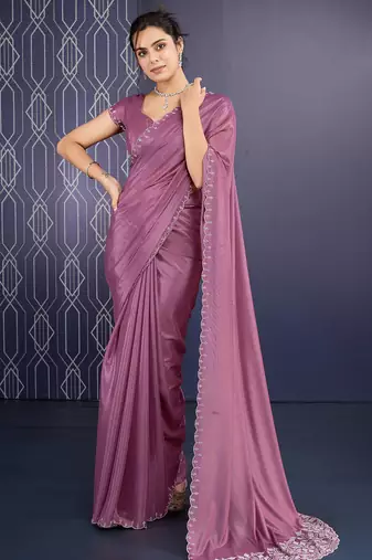 mauve ice georgette zarkan diamond handwork with cut border work saree with blouse