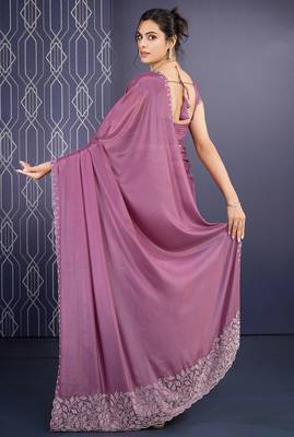 mauve ice georgette zarkan diamond handwork with cut border work saree with blouse 3