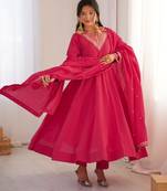 Heavy silk embroidery seqeunce  work rani pink readymade ethnic gown